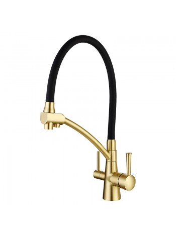 Кухонный смеситель с краном под фильтр и гибким изливом KOER KB-72003-09 KR3378 золото