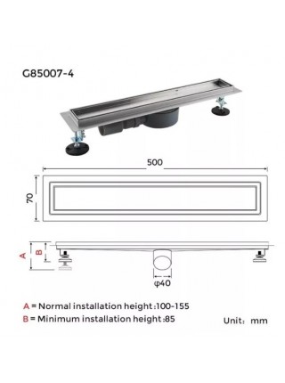 GAPPO G85007-4 Трап душовий з нержавіючої сталі 70*500мм GAPPO G85007-4 Трап душовий з нержавіючої сталі 70*500мм