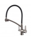 Гибкий смеситель для кухни на две воды KOER KB-72003-07 KR3377 графит