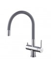 Кухонный смеситель на две воды с гибким изливом KOER KB-72002-01 KR3383 серый-хром
