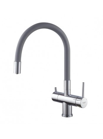 Кухонный смеситель на две воды с гибким изливом KOER KB-72002-01 KR3383 серый-хром