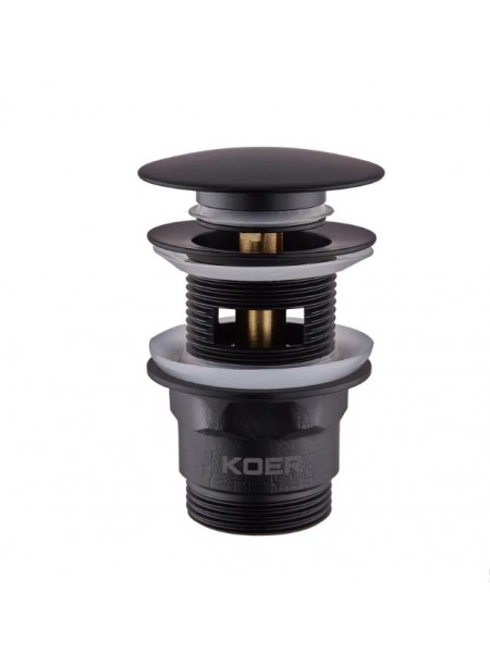 Донний клапан для раковини з переливом Koer PW-03-05 1 1/4'' чорний кнопка KR3396