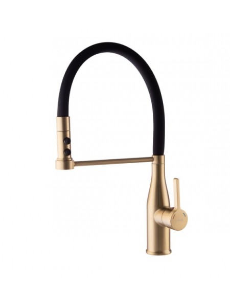 Змішувач для кухні золотий з гнучким виливом Mixxus Premium Summer 017 BRUSHED GOLD MI6964