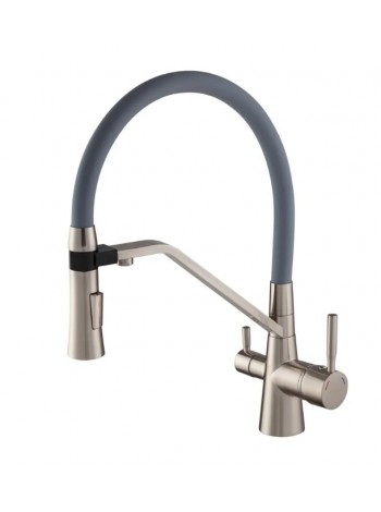 Кухонний Змішувач з краном під фільтр Mixxus Premium Magnet 021 SS сірий-сатин MI6976