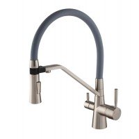 Кухонный смеситель с краном под фильтр Mixxus Premium Magnet 021 SS серый сатин MI6976