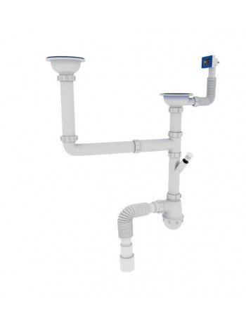 Сифон для кухни ZERIX SK-03-A 3 1/2 x40 с двумя резьб. выпусками и отводом для стиральной машины ZX4955