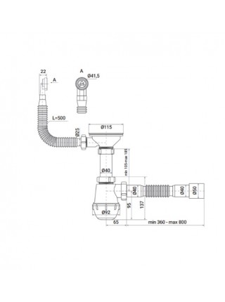 Сифон для кухні Zerix SK-02-C 3 1/2 x40 з різьбовим випуском та круглим переливом ZX4954