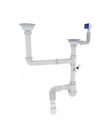Сифон для кухні ZERIX SK-03-A 3 1/2 x40 з двома різьбленнями. випусками та відведенням для пральної машини ZX4955