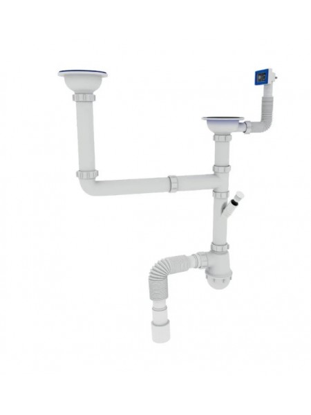 Сифон для кухні ZERIX SK-03-A 3 1/2 x40 з двома різьбленнями. випусками та відведенням для пральної машини ZX4955