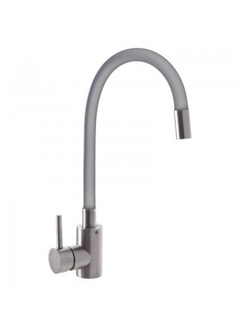 Кухонный смеситель серый с гибким изливом MIXXUS SUS 011 SS2799 из нержавеющей стали