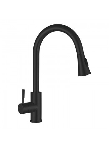 Чёрный смеситель для кухни с выдвижной лейкой MIXXUS SUS-014-B BLACK MI5862 из нержавеющей стали