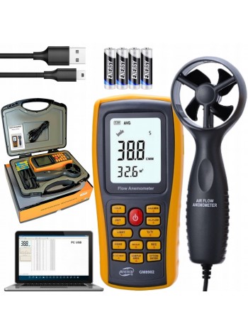 Анемометр-термометр USB 0,3-45м/с, 0-45°C BENETECH GM8902