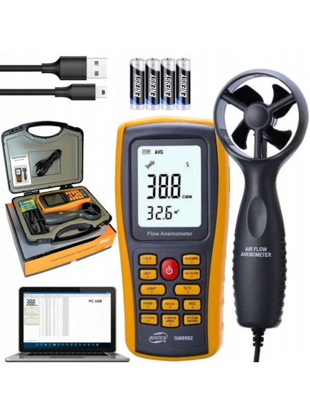 Анемометр-термометр USB 0,3-45м/с, 0-45°C BENETECH GM8902