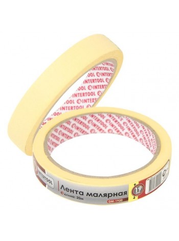 Лента малярная 19мм, 20м, желтая INTERTOOL DM-1920