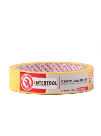 Лента малярная автомобильная термостойкая 25мм, 20м, желтая INTERTOOL DM-0025