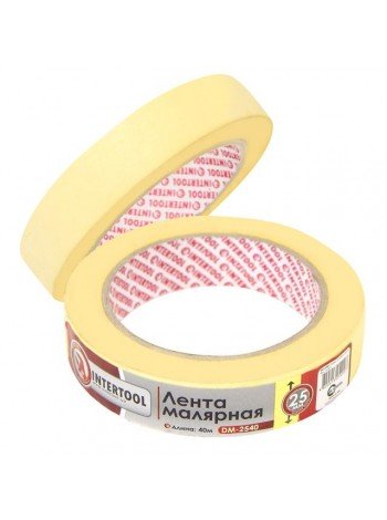 Лента малярная 25мм, 40м, желтая INTERTOOL DM-2540
