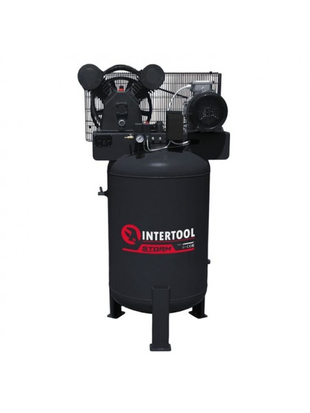 Компрессор 100 л, вертикальный, 3 кВт, 220 В, 10 атм, 500 л/мин, 2 цилиндра INTERTOOL PT-0017