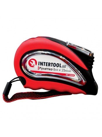 Рулетка з металевим полотном 8 м x 25 мм, автостоп полотна INTERTOOL МТ-0408