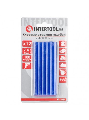 Комплект голубых клеевых стержней 7.4мм*100мм, 12шт. INTERTOOL RT-1054