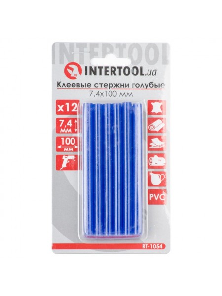 Комплект блакитних клейових стрижнів 7.4 мм*100мм, 12шт. INTERTOOL RT-1054