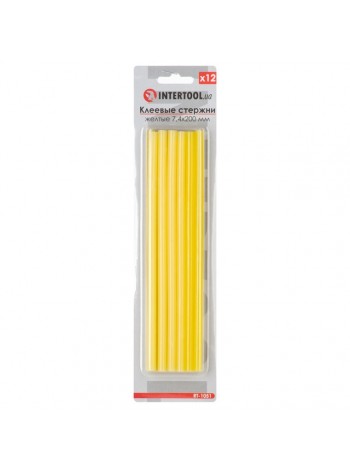 Комплект жовтих клейових стрижнів 7.4 мм*200мм, 12шт. INTERTOOL RT-1051