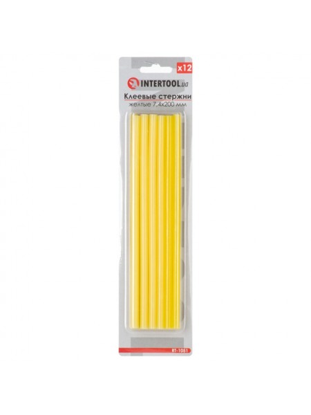 Комплект жовтих клейових стрижнів 7.4 мм*200мм, 12шт. INTERTOOL RT-1051