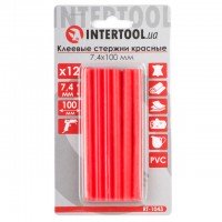 Комплект красных клеевых стержней 7.4мм*100мм, 12шт. INTERTOOL RT-1043