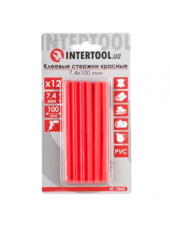 Комплект червоних клейових стрижнів 7.4 мм*100мм, 12шт. INTERTOOL RT-1043