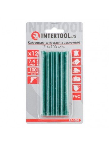 Комплект зелених клейових стрижнів 7.4 мм*100мм, 12шт. INTERTOOL RT-1058