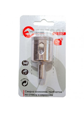 Сверло алмазное трубчатое по стеклу и керамике 26 мм INTERTOOL SD-0357