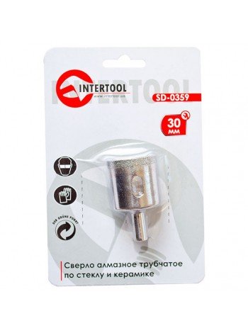 Сверло алмазное трубчатое по стеклу и керамике 30 мм INTERTOOL SD-0359