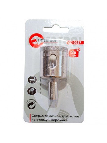 Алмазне свердло трубчасте по склу та кераміці 26 мм INTERTOOL SD-0357