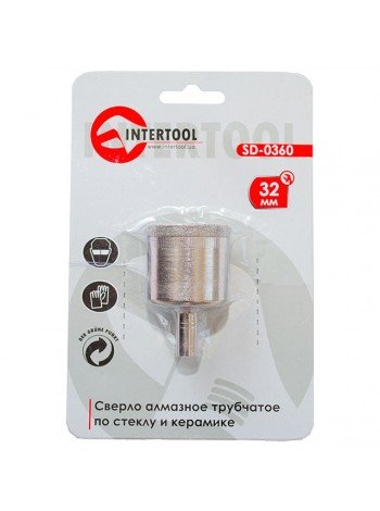 Алмазне свердло трубчасте по склу та кераміці 32 мм INTERTOOL SD-0360