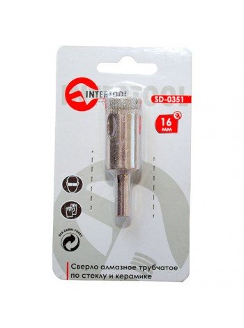 Алмазне свердло трубчасте по склу та кераміці 16 мм INTERTOOL SD-0351