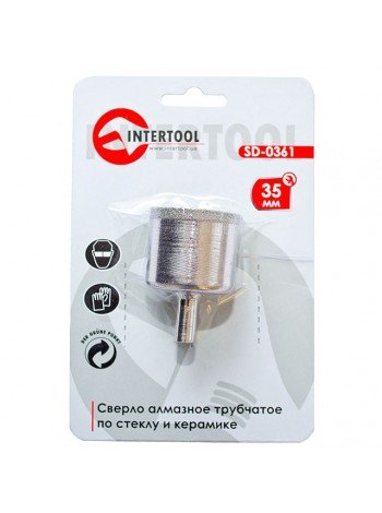 Сверло алмазное трубчатое по стеклу и керамике 35 мм INTERTOOL SD-0361