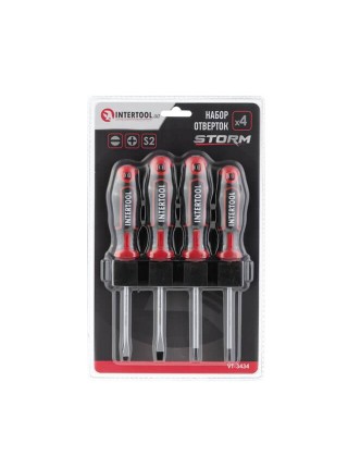 Набір викруток 4 од (SL5.0 * 100мм, SL6.0 * 100мм, PH1 * 100мм, PH2 * 100мм), STORM INTERTOOL VT-3434