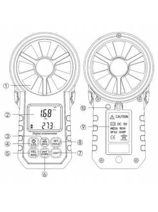 Крильчатий Анемометр USB, Bluetooth 0,3-30м/с, -10-45°C WINTACT WT87B