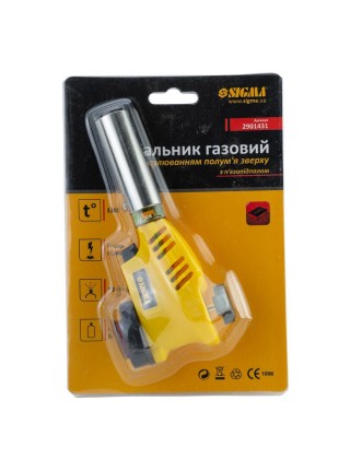 Пальник газовий з регулюванням полум'я зверху і п'єзопідпалом Ø20мм 153мм Sigma (2901431)