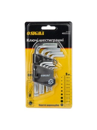 Ключі шестигранні 9шт 1,5-10мм CrV (короткі куля) Sigma (4022111)