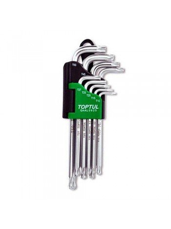 Набор ключей TORX Г-обр. длинных TOPTUL T10-T50 9ед. с отверстием и шаром GAAL0925