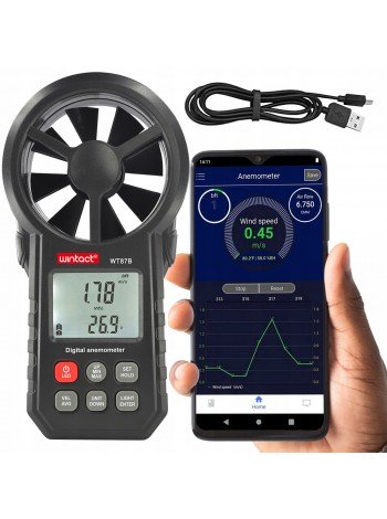 Анемометр крыльчатый USB, Bluetooth 0,3-30м/с, -10-45°C WINTACT WT87B