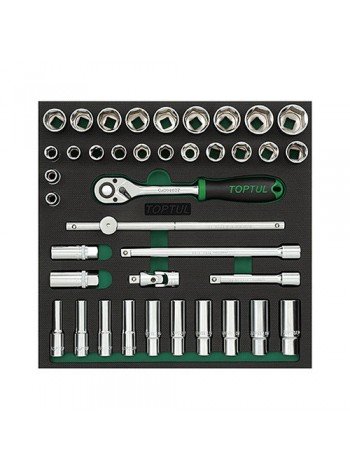 Набор инструмента головки с трещоткой 1/2" 39ед. (в ложементе) TOPTUL GVC3903