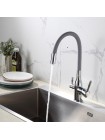 Гибкий смеситель на кухню с краном для фильтра Frap F4396  серый хром