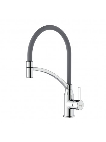Кухонный смеситель с гибким изливом Frap F4552 серый-хром