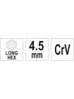 Ключ шестигранний Г-подібний HEX 4.5 x 27 x 112 мм Yato YT-05435