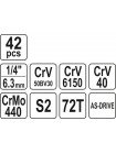 Набір інструменту з короткими і довгими головками 42 од. Yato YT-14481