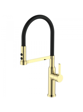 Змішувач для кухні Mixxus Premium PULL 017 BRUSHED GOLD REFL.BLACK золото MI8280
