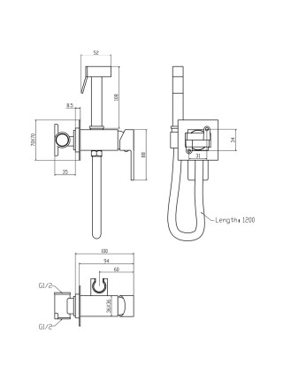 Гігієнічний душ Mixxus Premium Kvadro 333 Inner з лійкою MI6925