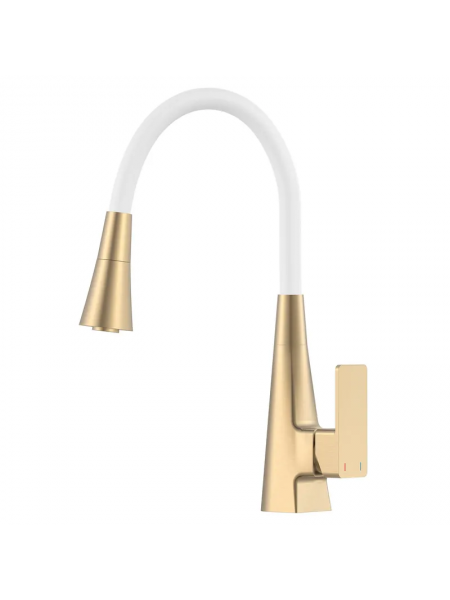 Змішувач для кухні Mixxus Etna 014-T NUT Brushed Gold Refl.White Матове золото силіконовий вилив білий MI8423