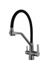 Кухонный смеситель на две воды Mixxus FUL-021 Graphite Refl.Black (нерж. сталь) (MI6115)